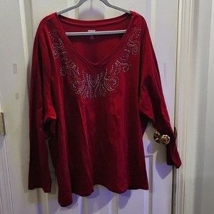 Avenue Plus Size Wine with Embellishments Long Sleeve Top  30/32